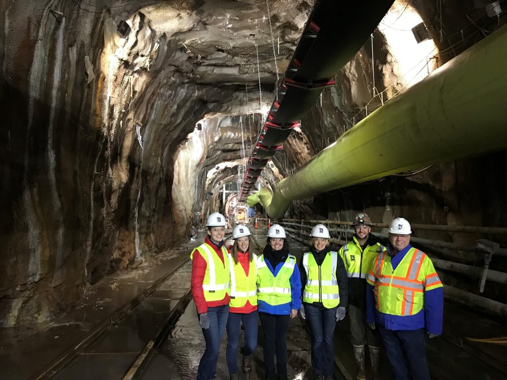 The JKMuir team visits Iris, the Hartford MDC tunnel boring machine. JKMuir provided construction inspection for the 4 mile long South Hartford Conveyance and Storage Tunnel, located 200 ft below ground.
