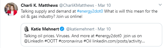 energy 2.0 twitter post oil and gas and virus talks