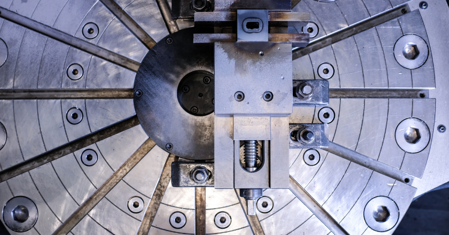 The trial workpiece clamped in position