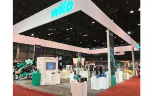 The Wilo USA booth at the 2018 AHR Expo featured solutions from all three brands, unified under the Wilo name.