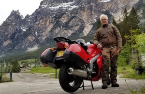 Henri Azibert on a motorcycle trip across the Alps